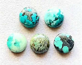 Tibetan Turquoise 12 MM Round Shape Cabochon Gemstone 5 Pieces Lot, AAA+ Natural Tibetan Turquoise With Flat Back For Handmade Jewelry