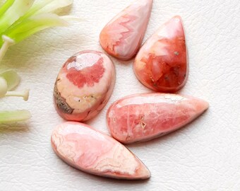 Rhodochrosite Cabochon Loose Gemstone 5 Pieces Lot For Jewelry Making | Size : 22-15 MM | AAA+ Rhodochrosite For Handmade Jewelry - 20947