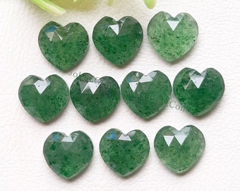 Emerald Green Strawberry Quartz Heart Shape Rose Cut Loose Gemston 10 Pieces Lot For Jewelry Making