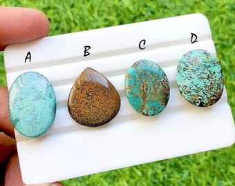 Earth Vein Tibetan Turquoise Cabochon For Wire Wrap, Natural Turquoise Loose Stone, Rustic Matrix Turquoise for Jewelry Making - 35607-35610