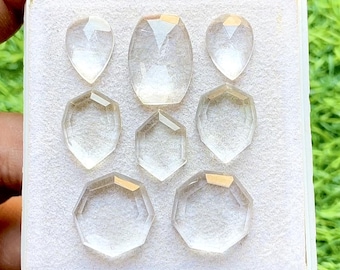 Clear Quartz Fancy Cut Mix Shape With Flat Back Gemstone 8 Pieces Lot | Size : 20-12 MM | Natural Clear Quartz For Jewelry Making - 34436