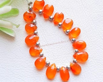 Carnelian Faceted Pear Shape Briollete Beads 15 Pieces Beads Lot | Size : 5x7 MM | AAA+ Carnelian Briollete Beads For Handmade Jewelry