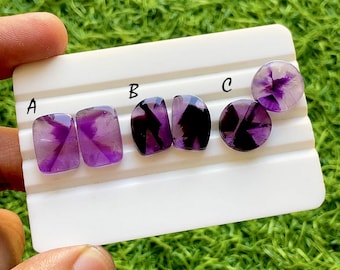 Royal Velvet Amethyst Cabochon Matching Pair, Deep Purple Quartz Matching Set, Natural Designer Loose Gemstones For Earrings - 37484-37486