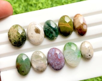 Ocean Jasper Cabochon Loose Gemstone 10 Pieces Lot For Jewelry Making | Size : 17-13 MM |  AAA+ Natural Ocean Jasper Small Size Lot - 35893
