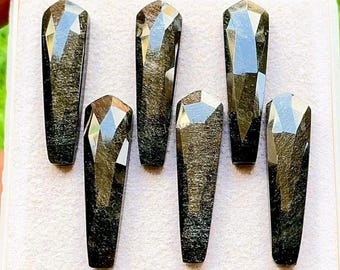New Silver Sheen Obsidian 8X30 MM Rose Cut Fancy Kite Shape Gemstone With Flat Back 6 Pieces Lot, AAA+ Natural Silver Sheen Obsidian Lot