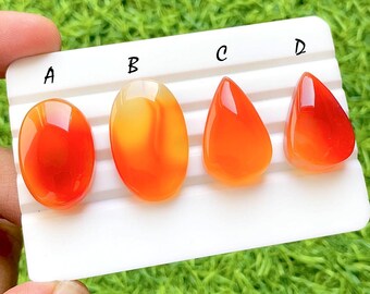 Sunset Fire Carnelian Chalcedony Cabochon For Wire Wrap, Bright Orange Cabochons, Smooth Polished Gemstones for Jewelry Making - 35696-35699