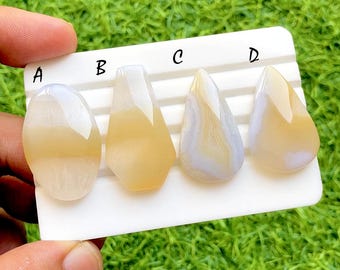 Golden Honey Banded Agate Cabochon For Wire Wrap, Natural Cream Agate Loose Gemstones, Designer Agate Cabs for Jewelry Making - 36604-36607