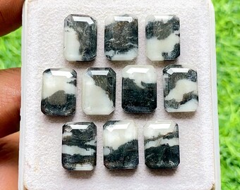 White Buffalo Turquoise And Himalayan Crystal Doublet In Rectangle Shape 10x14 MM With Flat Back 10 Pieces Lot For Handmade Jewelry Making