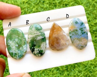 New Indonesian Moss Agate Cabochon Loose Gemstone For Jewelry Making, AAA+ Natural Moss Agate Cabochon For Handmade Jewelry - 36705-36708