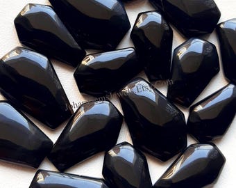 Latest Black Onyx Coffin Shape Cabochon With Flat Back Wholesale Lot By Weight With Different Sizes Used For Jewelry Making And Wire Wrap