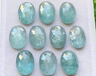 Aqua Kyanite Rose Cut Oval Flat Back Gemstone 10 Pieces Lot | Size : 10X14 MM | AAA+ Aqua Kyanite Gemstone For Jewelry Making