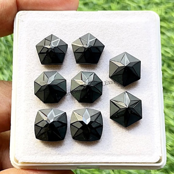 Black Spinel Precision Hand Cut And Carved Fancy Shape Gemstone 4 Pairs Lot | Size : 12 MM | AAA+ Natural Black Spinel For Jewelry Making