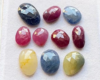 Multi Sapphire Rose Cut Loose Gemstone 10 Pieces Lot | Size : 9-15 MM | Natural Multi Sapphire Rose Cut For Handmade Jewelry - 5722