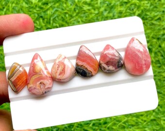 Rhodochrosite Cabochon Loose Gemstone 6 Pieces Lot For Jewelry Making | Size : 25-16 MM | AAA+ Rhodochrosite For Handmade Jewelry - 30122