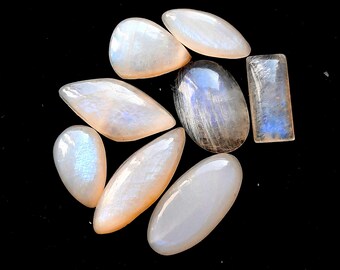 Belomorite Moonstone Cabochon Loose Gemstone 8 Pieces For Jewelry Making | Size : 26-16 MM | AAA+ Belomorite Moonstone For Wire Wrap - 34696