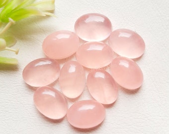Rose Quartz 10x14 MM Calibrated Oval Shape Cabochon With Flat Back Gemstone 10 Pieces Lot For Handmade Jewelry, AAA+ Natural Rose Quartz Lot