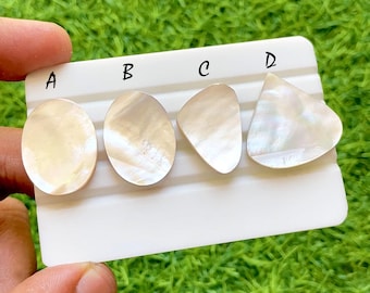 Lustrous Moonlight Shell Mother Of Pearl Cabochon Raw Back, Natural Iridescent Shell Gemstone Flat Back For Jewelry Making - 37637-37640