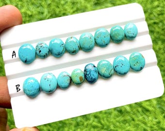 Natural Arizona Turquoise Cabochon Gemstone With Flat Back 8 Pieces Lot For Jewelry Making, Arizona Turquoise Gemstone Lot - 27411-27412