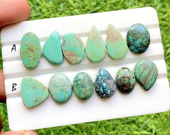 Tibetan Turquoise Smooth Slice Cabochon Loose Gemstone 6 Pieces Lot | AAA+ Natural Tibetan Turquoise For Handmade Jewelry - 33114-33115