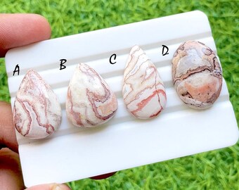 Blush Vein Rosetta Jasper Cabochon For Wire Wrap, AAA+ Natural Pink Line Stone Pear & Oval Cabochons for Jewelry Making - 36033-36036