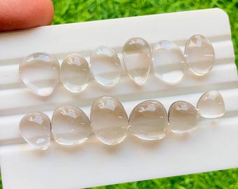 Himalayan Clear Quartz Cabochon Loose Gemstone 12 Pieces Lot For Jewelry Making | Size : 16-9 MM | Natural Clear Quartz For Jewelry - 30374