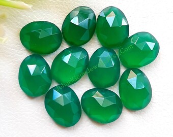 Natural Green Onyx Rose Cut Slice - Top Quality Green Onyx Rose Cut Flat Back Gemstone 10 Pieces Lot For Jewelry Making, Pendant, Ring