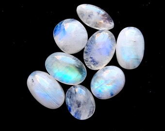 Rainbow Moonstone Cabochon Loose Gemstone 8 Pieces Lot | Size : 12-10 MM | AAA+ Ring Size Rainbow Moonstone For Handmade Jewelry - 21450