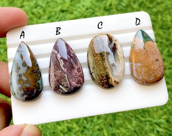 Wild Reef Ocean Jasper Cabochon Set, Rare Floral Pattern Ocean Jasper, Designer Jewelry Making Stones, Collector Gem Lot - 35476-35479