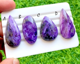 Royal Violet Charoite Loose Gemstone Cabochon For Wire Wrap, AAA+ Natural Swirl Pattern Purple Gemstone for Jewelry Makings - 35947-35950