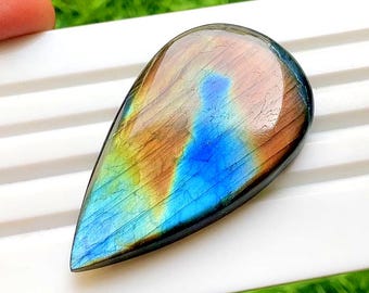 BIG Multi Color Labradorite Cabochon Loose Gemstone For Jewelry Making | Size : 55X32X6 MM | AAA+ Natural Multi Color Labradorite - 36862