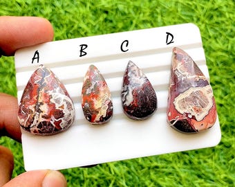Lava Vein Crazy Lace Agate Cabochon Set For Wire Wrap, AAA+ Natural Blood Vein Pattern Gemstone, Jewelry Making Supply - 35559-35562