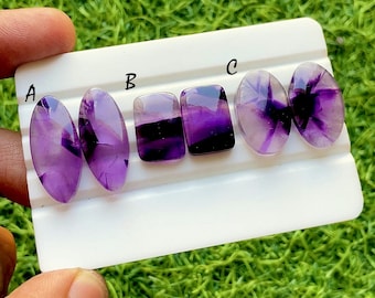 Royal Velvet Amethyst Cabochon Matching Pair, Deep Purple Quartz Matching Set, Natural Designer Loose Gemstones For Earrings - 37500-37502