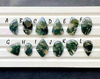 Moss Agate Cabochon Loose Gemstone For Jewelry Making, AAA+ Natural Moss Agate Cabochon For Handmade Jewelry and Wire Wrap - 32330-32341