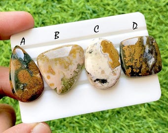 Wild Reef Ocean Jasper Cabochon Set, Rare Floral Pattern Ocean Jasper, Designer Jewelry Making Stones, Collector Gem Lot - 35462-35465