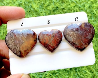 Crimson Terra Heart Red Jasper Heart Cabochon For Wire Wrap, Natural Deep Red Jasper Love Stone, AAA+ Polished Heart Gemstone - 35747-35749