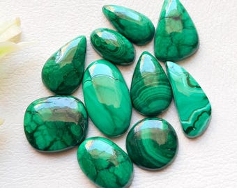 Rare FOREST MALACHITE Cabochon Loose Gemstone For Jewelry Making | Size 20-13 MM | Natural Malachite Cabochon Small Size Lot - 21604