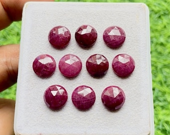 Natural Ruby Gemstone 10 MM  Rose Cut Round With Flat Back 10 Pieces Lot For Jewelry Making, AAA+ Ruby Rose Cut Round For Handmade Jewelry