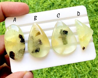 Lemon Mist Prehnite Cabochon For Wire Wrap, Natural Prehnite Cabochon, Jewelry Making Cabochons, Designer Gemstone Set - 35792-35795