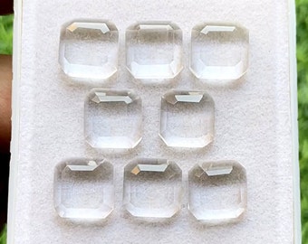 Clear Quartz Fancy Cut Cushion Shape With Flat Back Gemstone 8 Pieces Lot | Size : 12 MM | AAA+ Clear Quartz Used For Jewelry Making