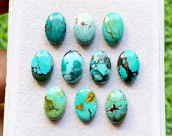Tibetan Turquoise 8X12 MM Calibrated Oval Shape Gemstone 10 Pieces Lot, AAA+ Natural Tibetan Turquoise With Flat Back For Handmade Jewelry