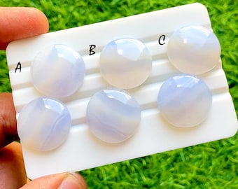 Sky Mist Blue Lace Agate Matched Pair Cabochon, Earth Tone Natural Stone, Soft Cloud Blue Gemstone Pair For Artisan Jewelry - 37925-37927