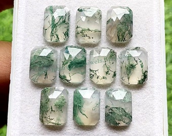 Moss Agate Rose Cut Fancy Rectangle With Flat Back Gemstone 10 Pieces Lot | Size : 10X14 MM | AAA+ Moss Agate Used For Jewelry Making