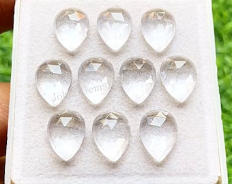 Clear Quartz 10x14 MM Rose Cut Pear Shape With Flat Back Gemstone 10 Pieces Lot, AAA+ Natural Clear Quartz Used For Jewelry Making
