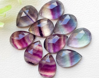 New Multi Fluorite Rose Cut Pear Gemstone Lot | Size: 10x14 MM | Top Quality Multi Fluorite Flat Back Gemstone 10 Pcs Lot For Jewelry Making