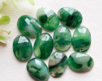 Natural Green Chalcedony Rose Cut Flat Back Gemstone 10 Pieces Lot | Size : 10x14 MM | Natural AAA+ Green Chalcedony Used For Jewelry Making