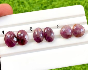 Natural Ruby Pair Rose Cut Loose Gemstone With Flat Back For Jewelry Making, AAA+ Ruby Sapphire Matching Pair For Earrings - 34341-34343