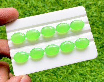 Acid Green Chalcedony 10x14 MM Faceted Oval Shape With Pointed Back Gemstone 10 Pieces Lot For Handmade Jewelry Making, Faceted Gemstone Lot