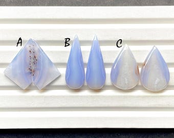 NEW Blue Lace Agate Pair Cabochon Loose Gemstone For Jewelry Making, AAA+ Natural Blue Lace Agate Matching Pair For Earrings - 25951-25953