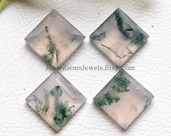 AAA+ Moss Agate Square Shape Rose Cut Gemstone - Moss Agate Square Shape Gemstone 4 Pieces Lot For Jewelry Making, Pendant, Ring