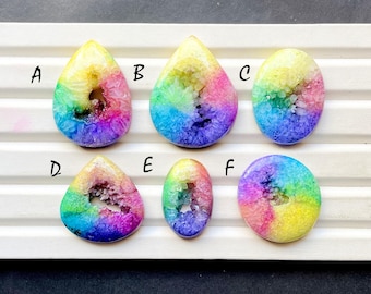 AMAZING Solar Quartz Druzy With Crystals Cabochon Gemstone For Jewelry Making, AAA+ Natural Agate Dyed Druzy For Wire Wrap - 31475-31480